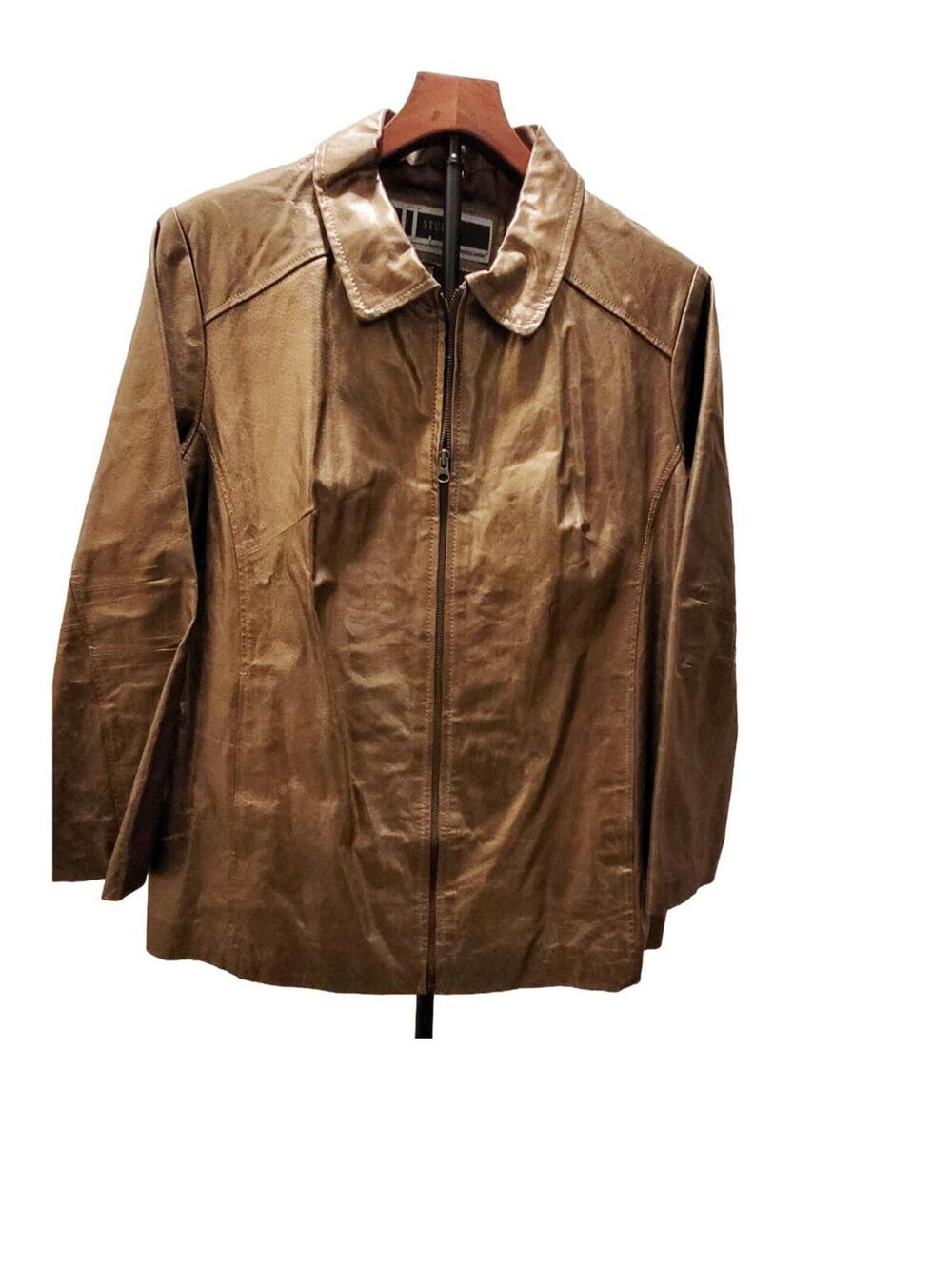 JL Studio Metallic Bronze Leather Jacket Womens Size 2x